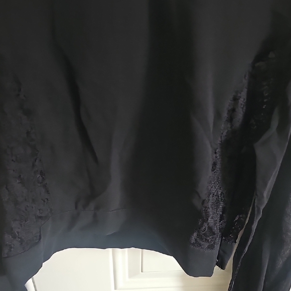 Black Lace-Yoke Long Sleeve Sheer Blouse - Picture 3 of 9